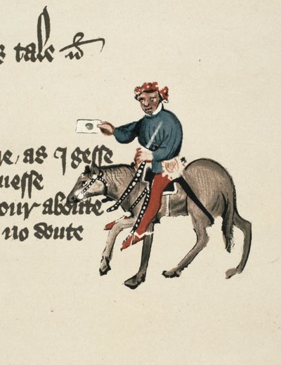 The Summoner (detail) from The Canterbury Tales, by Geoffrey Chaucer, Ellesmere Manuscript, facsimile edition, 1911 by English School